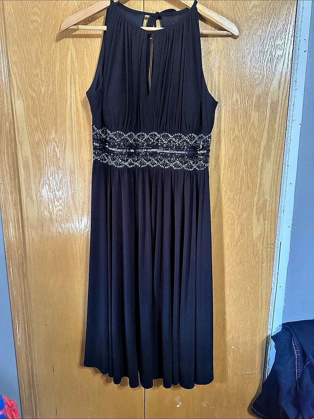 R&M Richards Black Embellished Maxi Dress Size 8 Like New